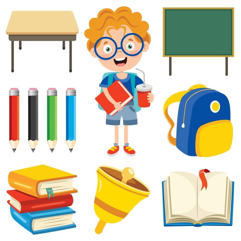 gelukkig schattige cartoon school set vector