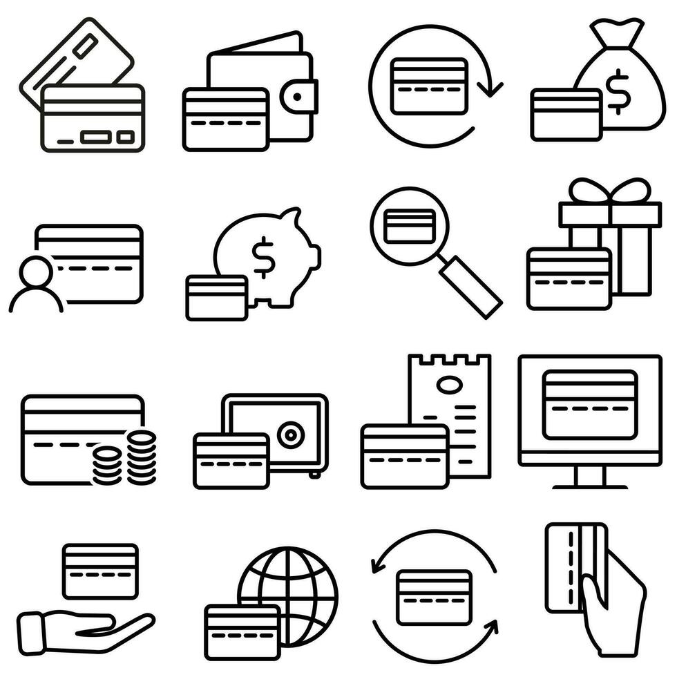 credit kaart icoon vector set. bank kaart illustratie teken verzameling. bank account symbool of logo.