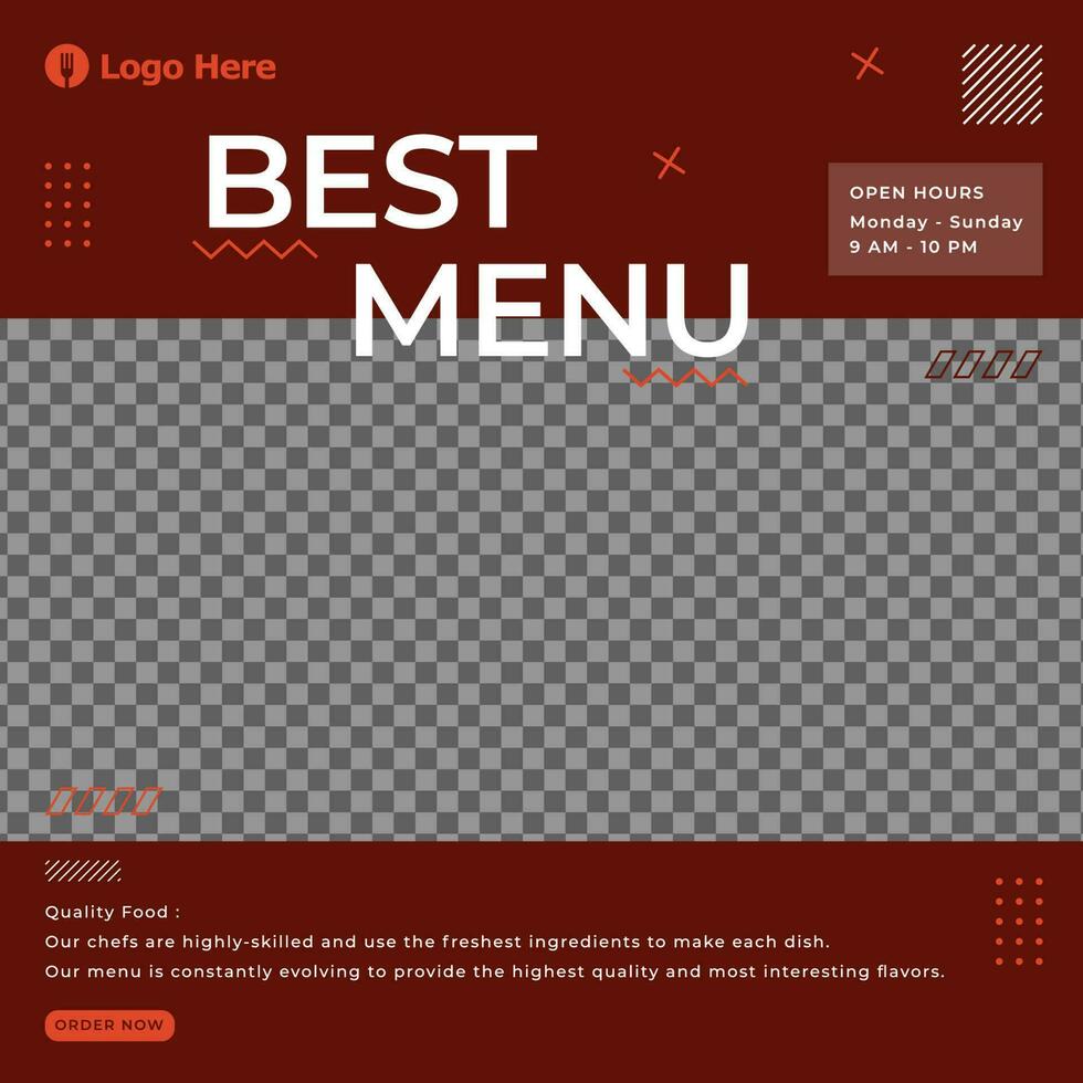 het beste menu ontwerp sociaal media sjabloon voor restaurant vector