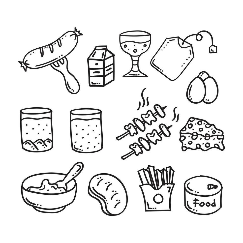 hand- getrokken voedsel en drank pictogrammen perfect voor toevoegen een tintje van eigenzinnigheid naar ieder culinaire ontwerp vector