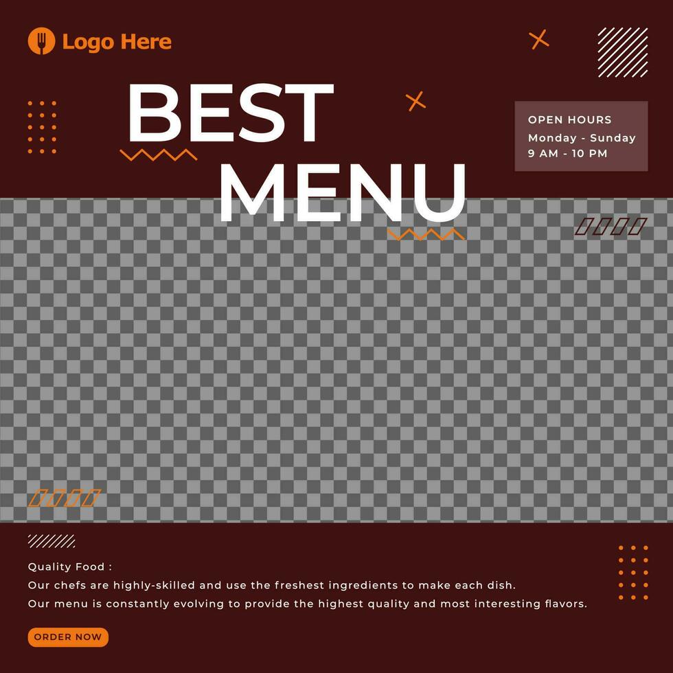 het beste menu ontwerp sociaal media sjabloon voor restaurant vector