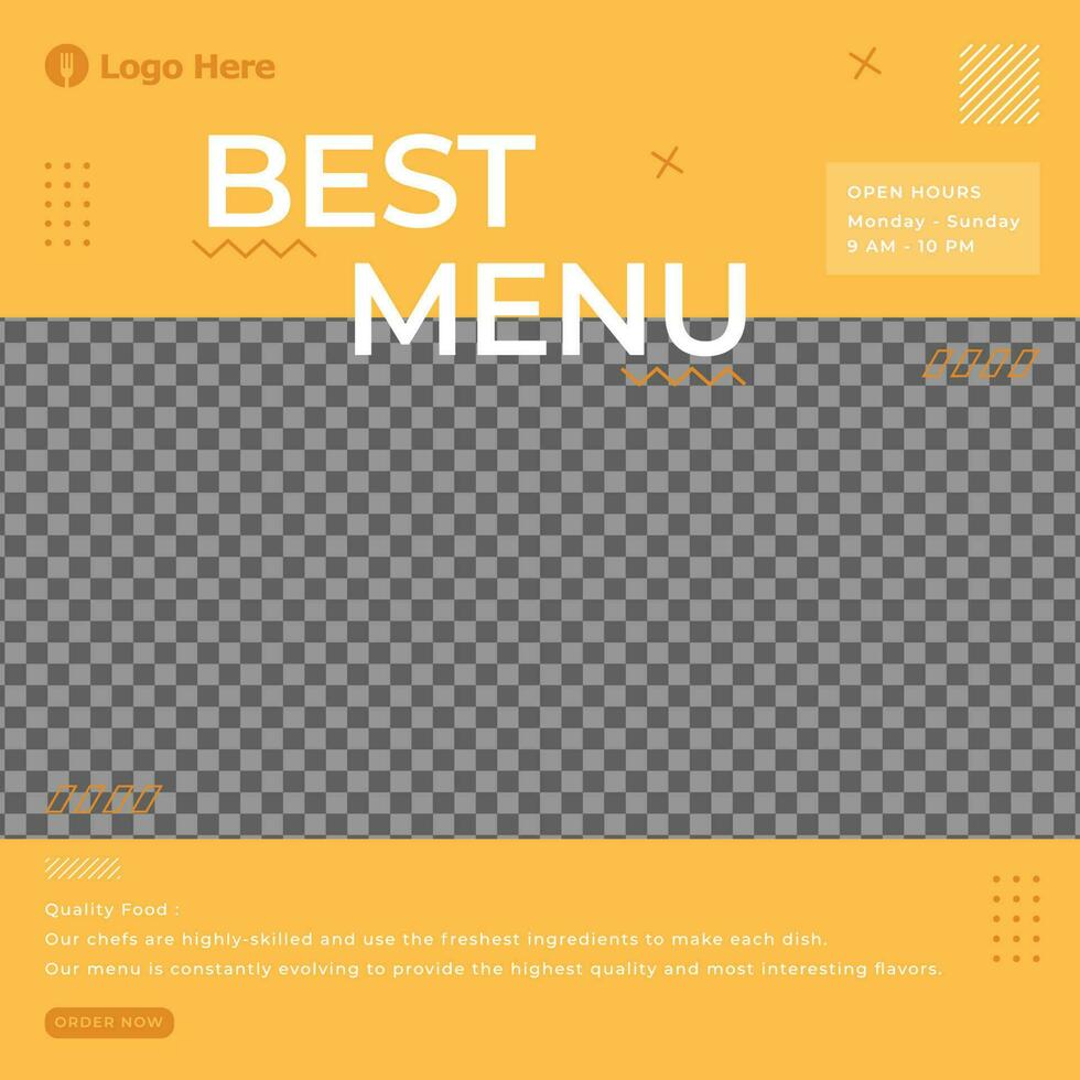 het beste menu ontwerp sociaal media sjabloon voor restaurant vector