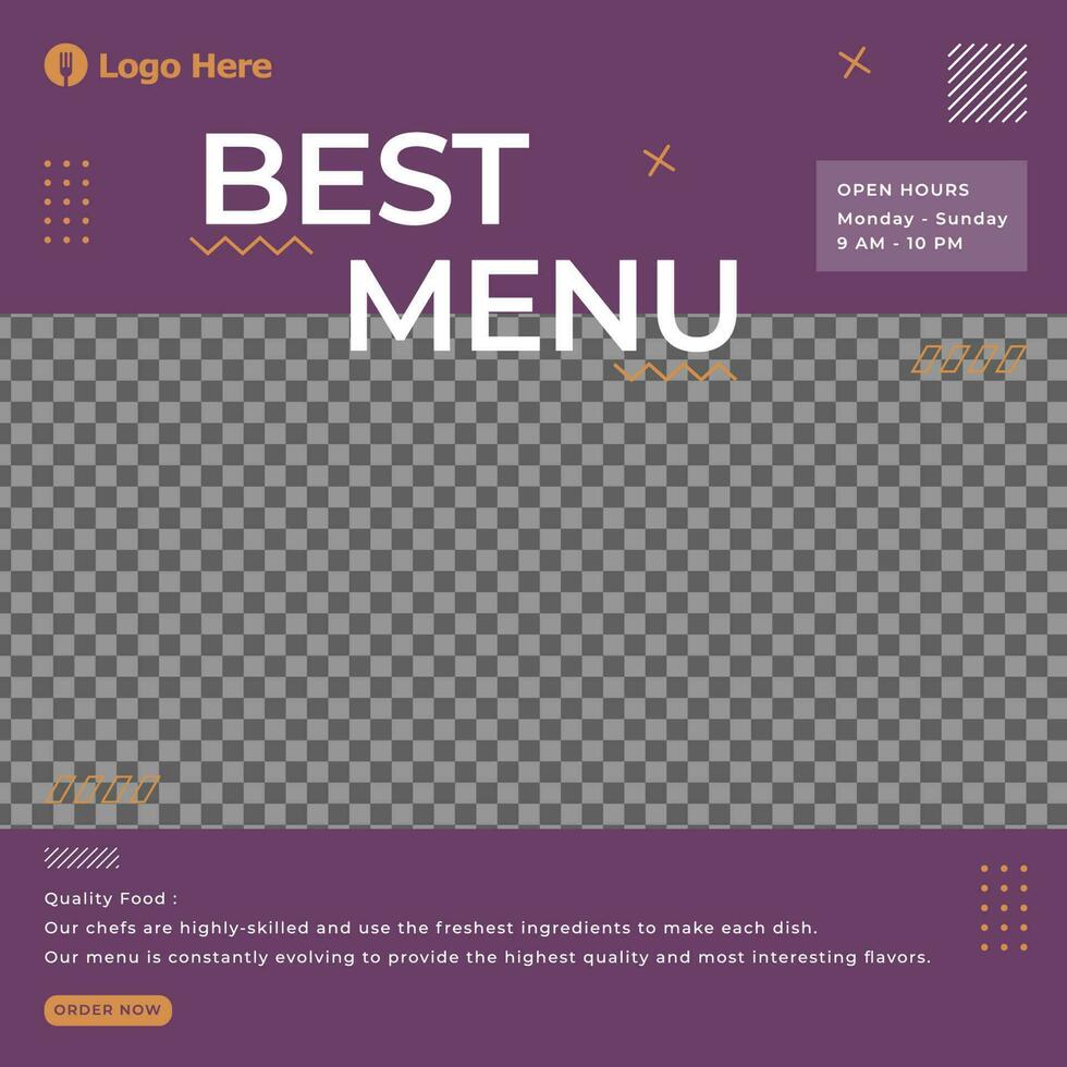 het beste menu ontwerp sociaal media sjabloon voor restaurant vector