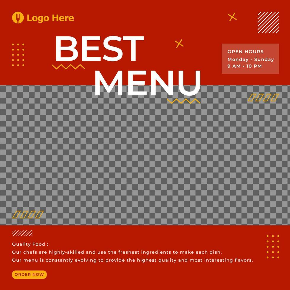 het beste menu ontwerp sociaal media sjabloon voor restaurant vector