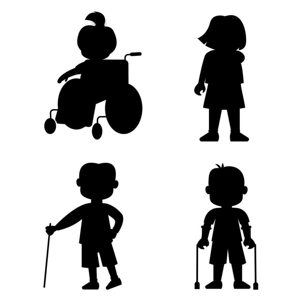 silhouet inclusief, gehandicapt kinderen jongens, meisje vector