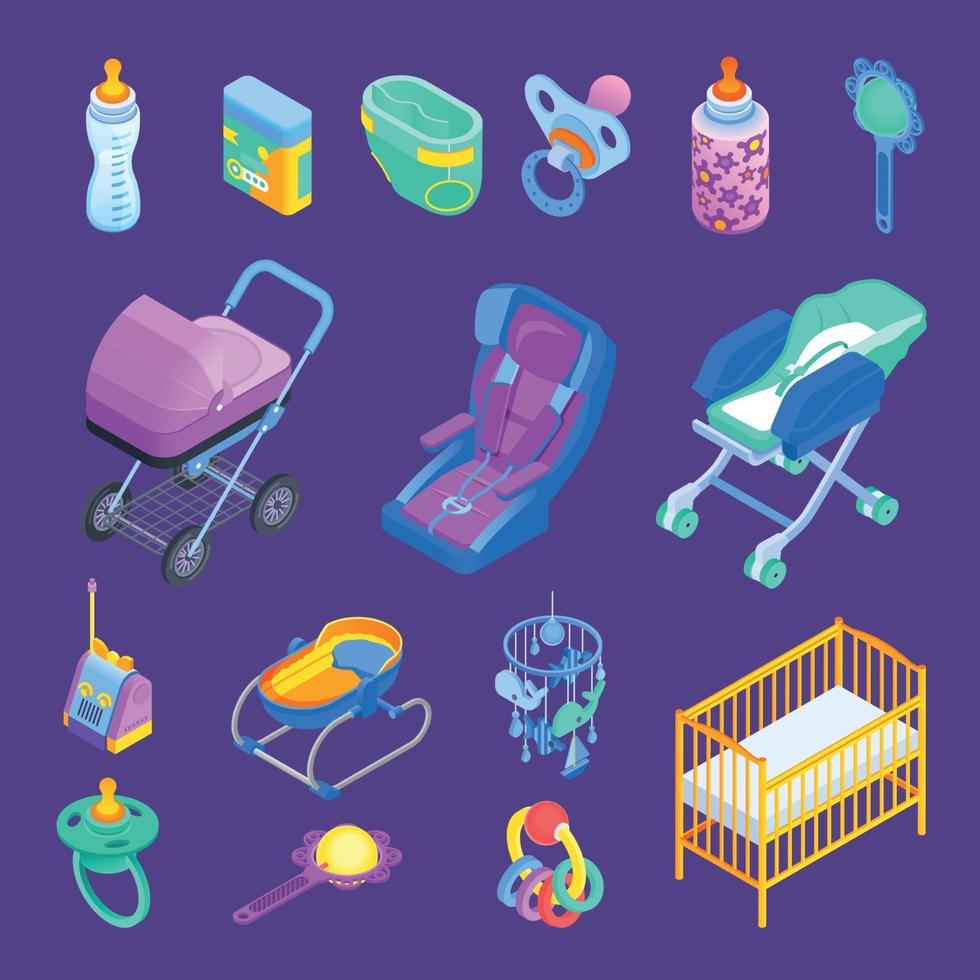 babyaccessoires isometrische set vectorillustratie vector