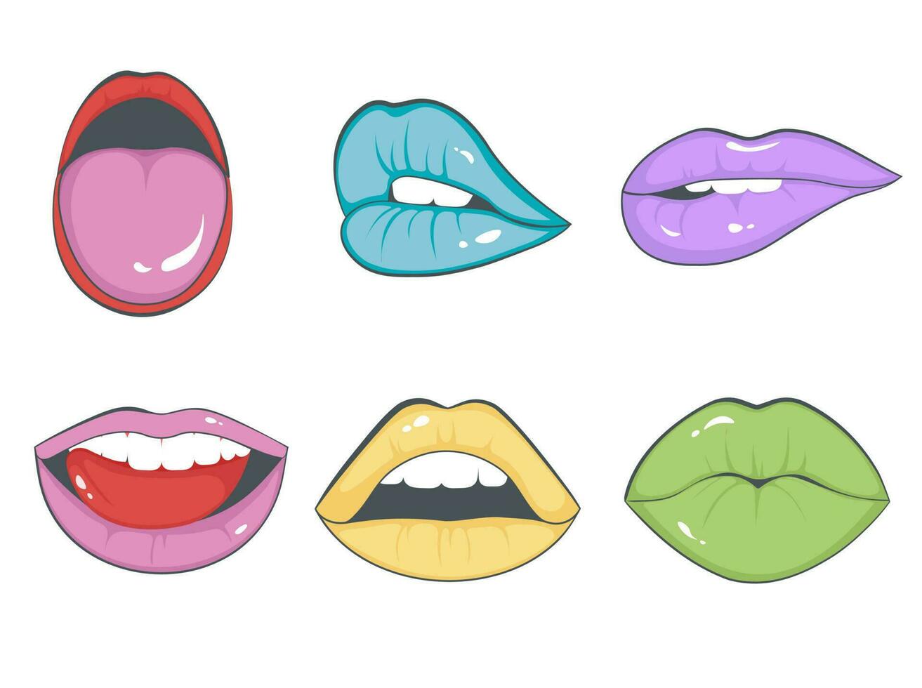 grappig retro stijl kleurrijk lippen set. vector