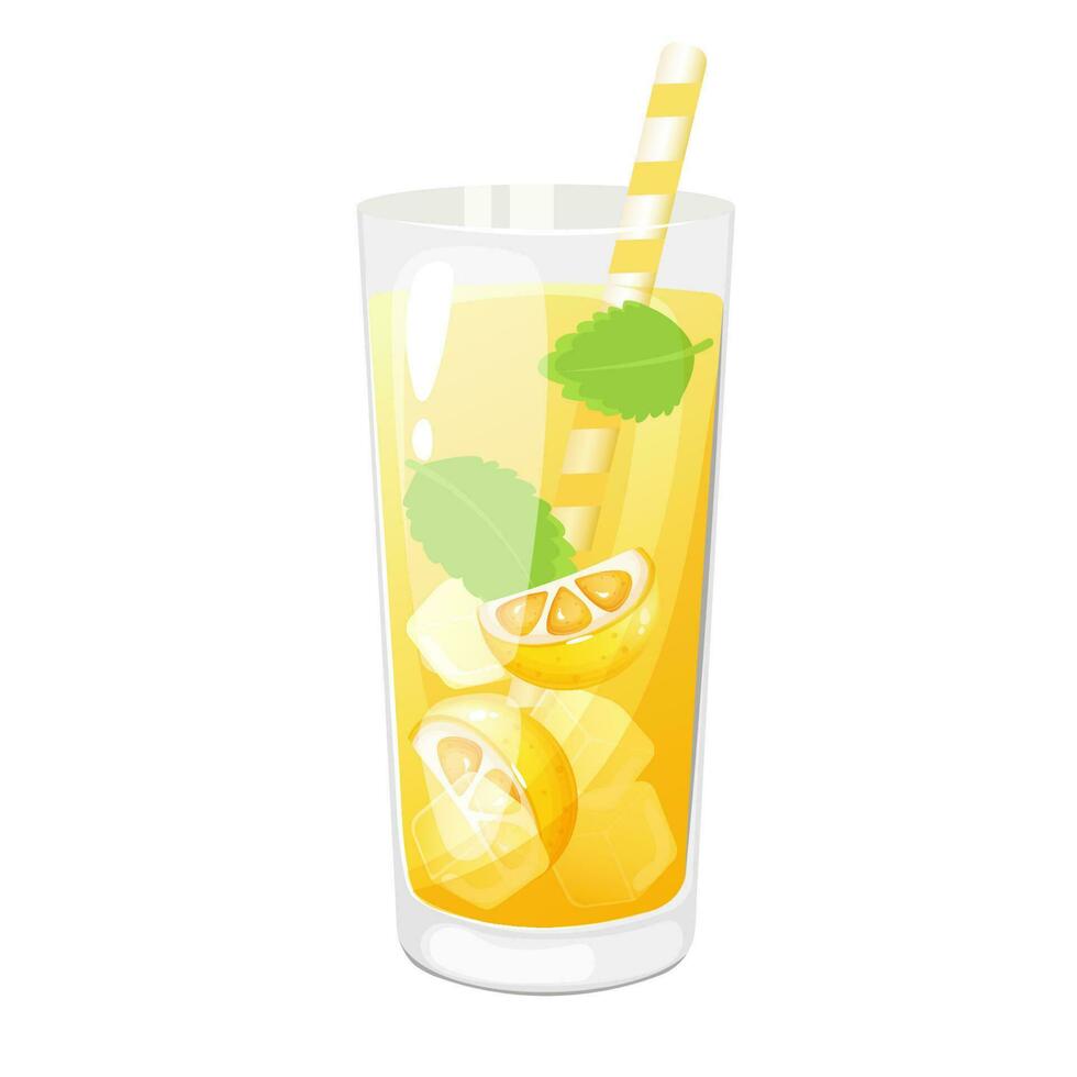 limonade in een glas kop met ijs kubus citroen en munt. geïsoleerd Aan wit achtergrond. vector