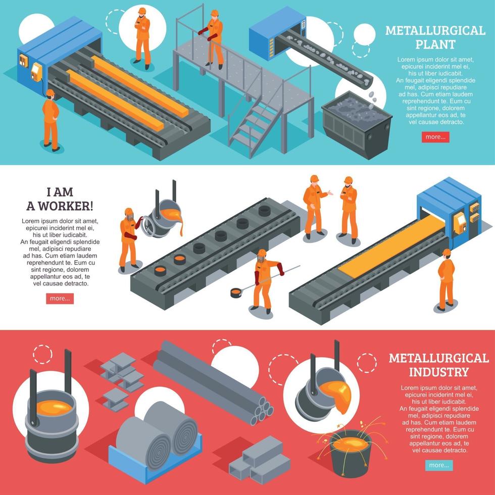 staalindustrie isometrische banners vector illustratie