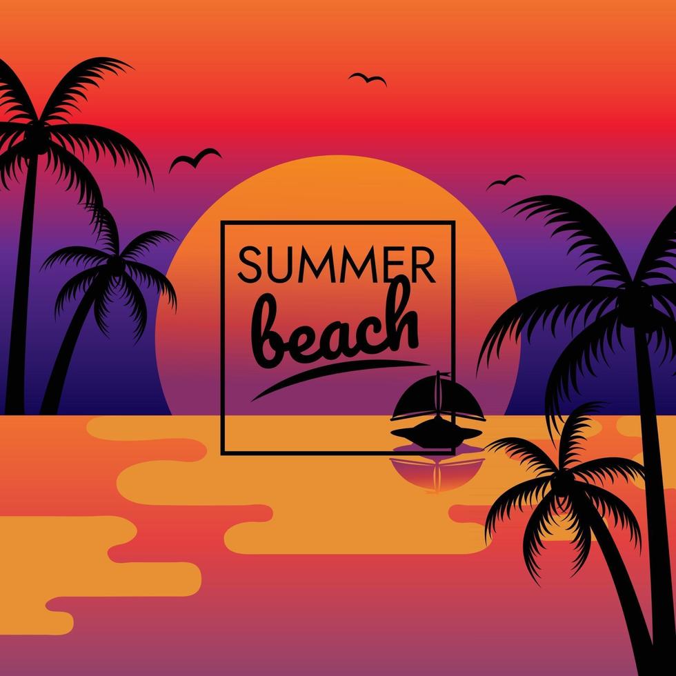 vakantie zonsondergang strand partij poster vector