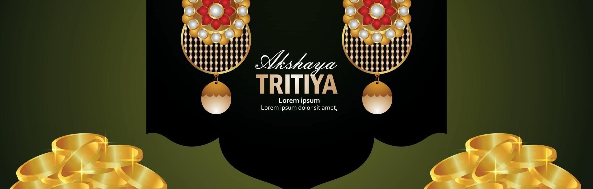 akshaya tritiya uitnodigingsbanner met gouden munten en gouden oorbellen vector