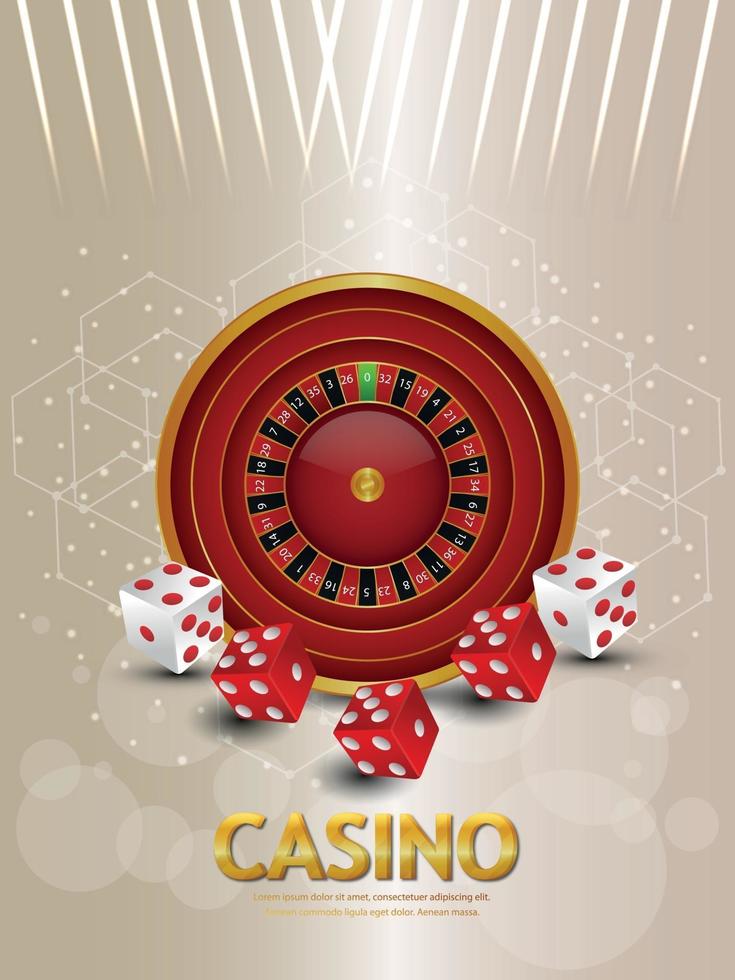 casino gokspel met roulettewiel en dobbelstenen op creatieve achtergrond vector