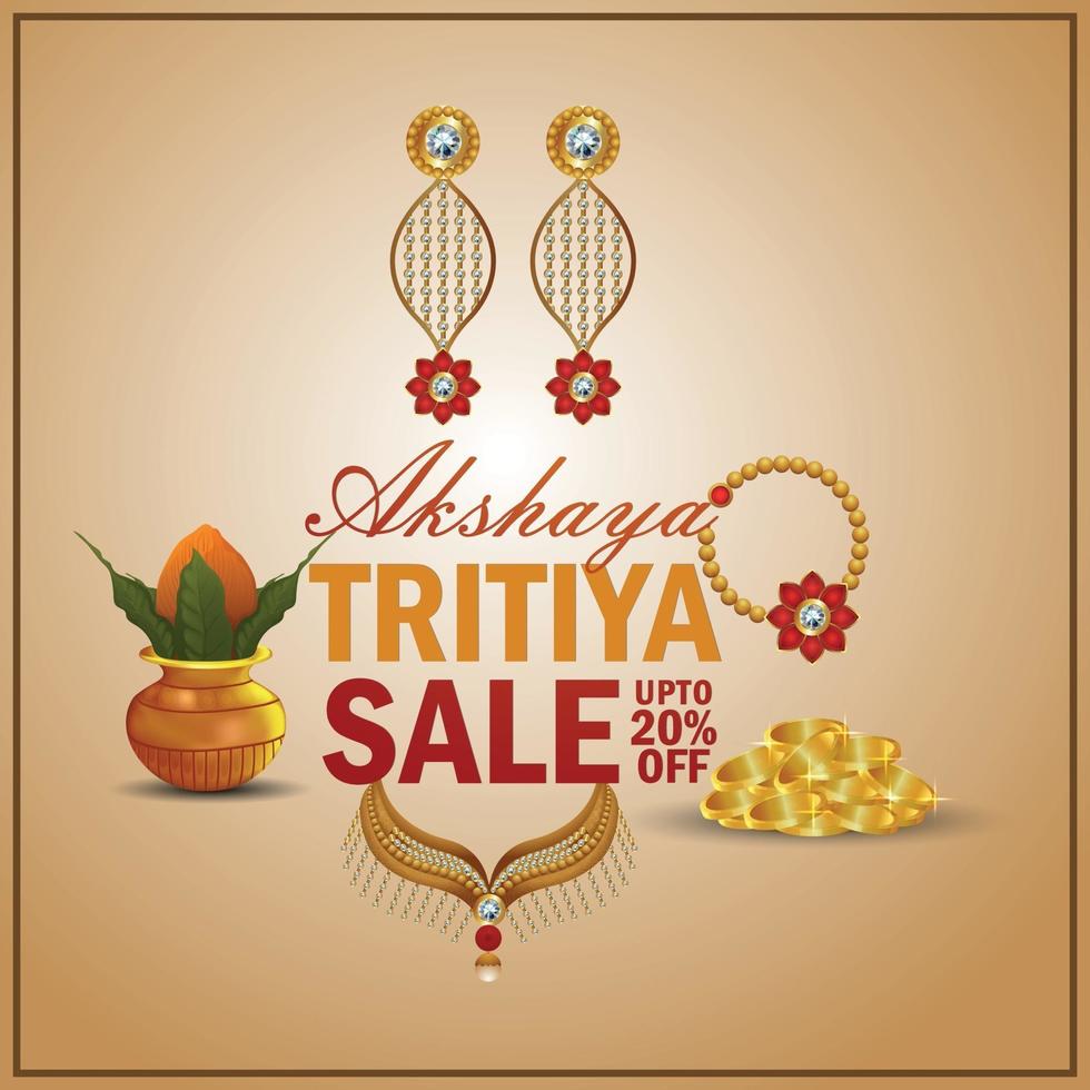 akshaya tritiya indiase festival sieraden verkoop promotie met gouden ketting en kalash vector