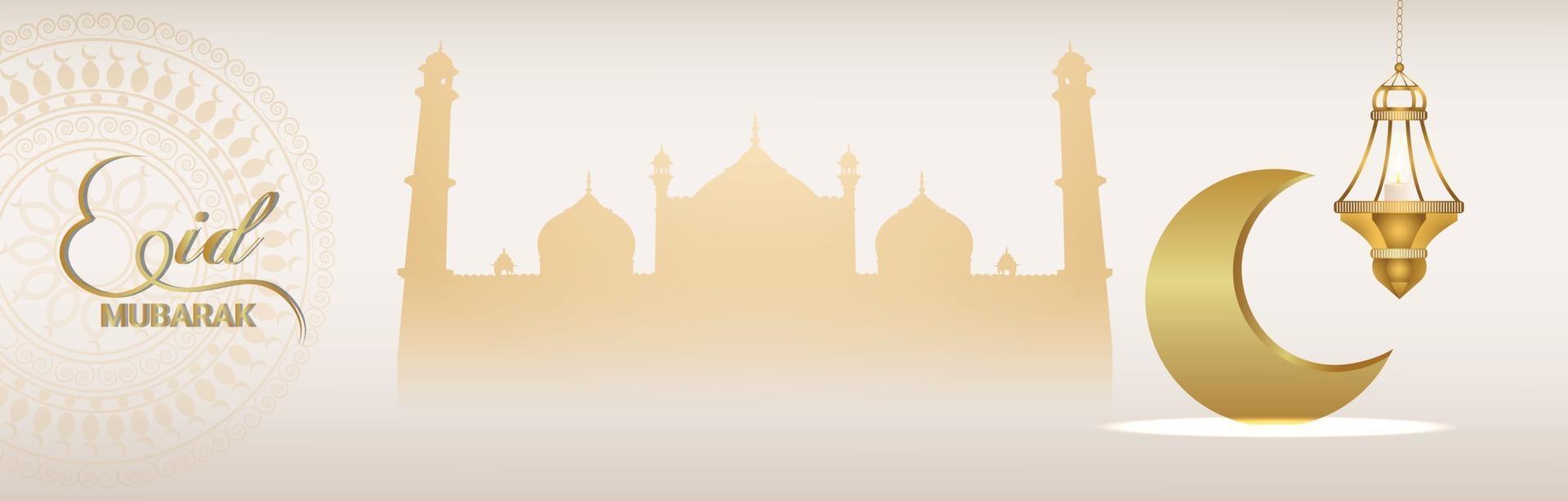 ramadan kareem uitnodigingsbanner met creatieve gouden lantaarn op creatieve achtergrond vector