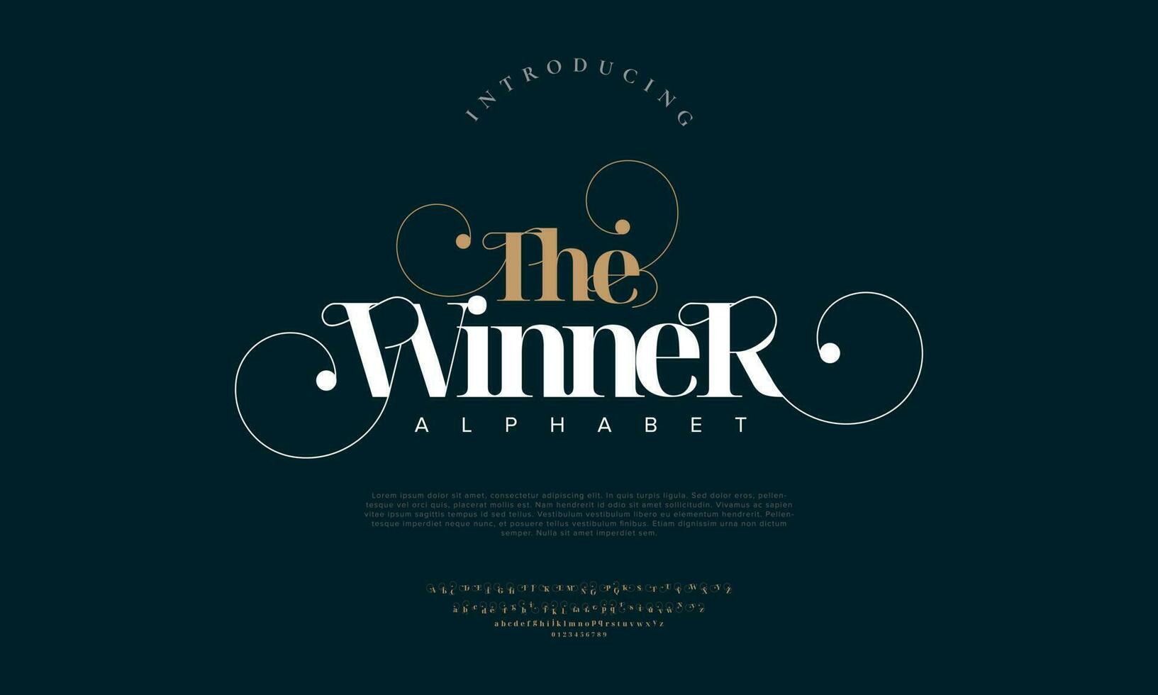 de winnaar elegant alfabet brieven doopvont en nummer. klassiek belettering minimaal mode ontwerpen. typografie modern serif fonts decoratief wijnoogst ontwerp concept. vector illustratie