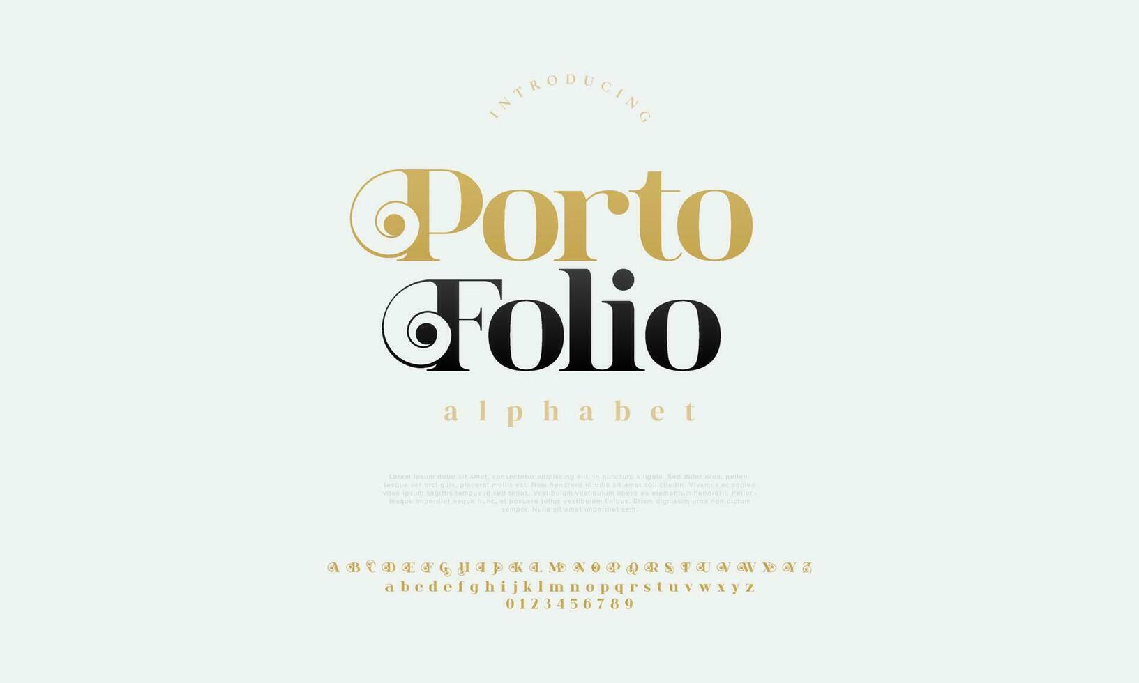 portofolio elegant alfabet brieven doopvont en nummer. klassiek belettering minimaal mode ontwerpen. typografie modern serif fonts decoratief wijnoogst ontwerp concept. vector illustratie