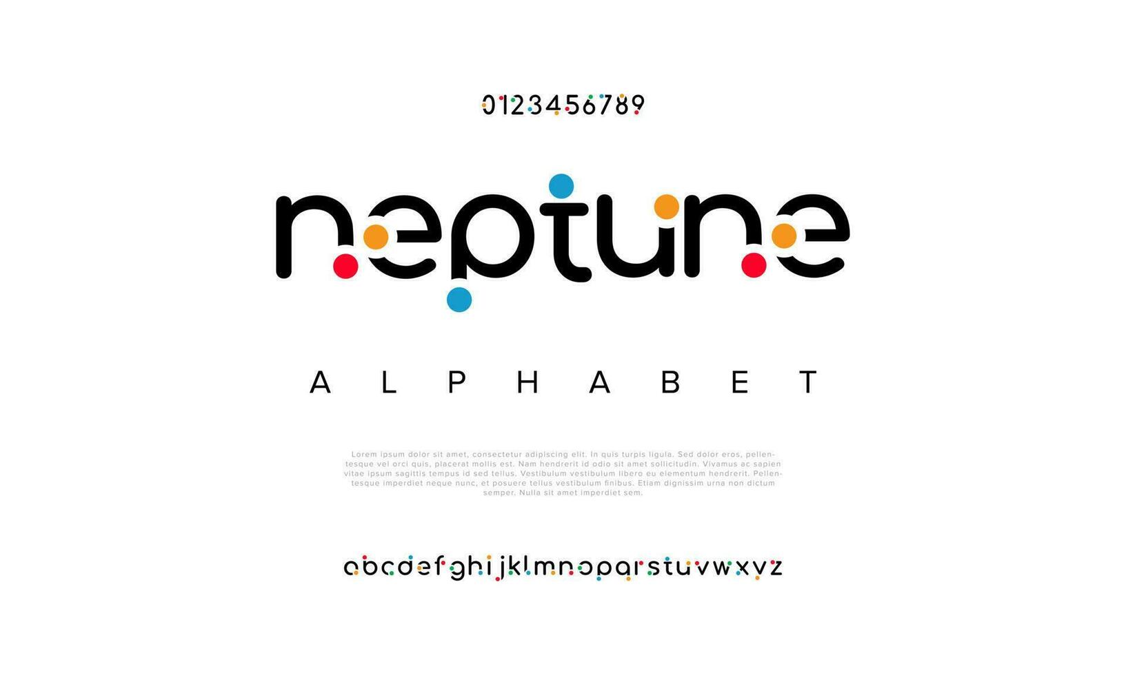 Neptunus abstract digitaal technologie logo doopvont alfabet. minimaal modern stedelijk fonts voor logo, merk enz. typografie lettertype hoofdletters kleine letters en nummer. vector illustratie