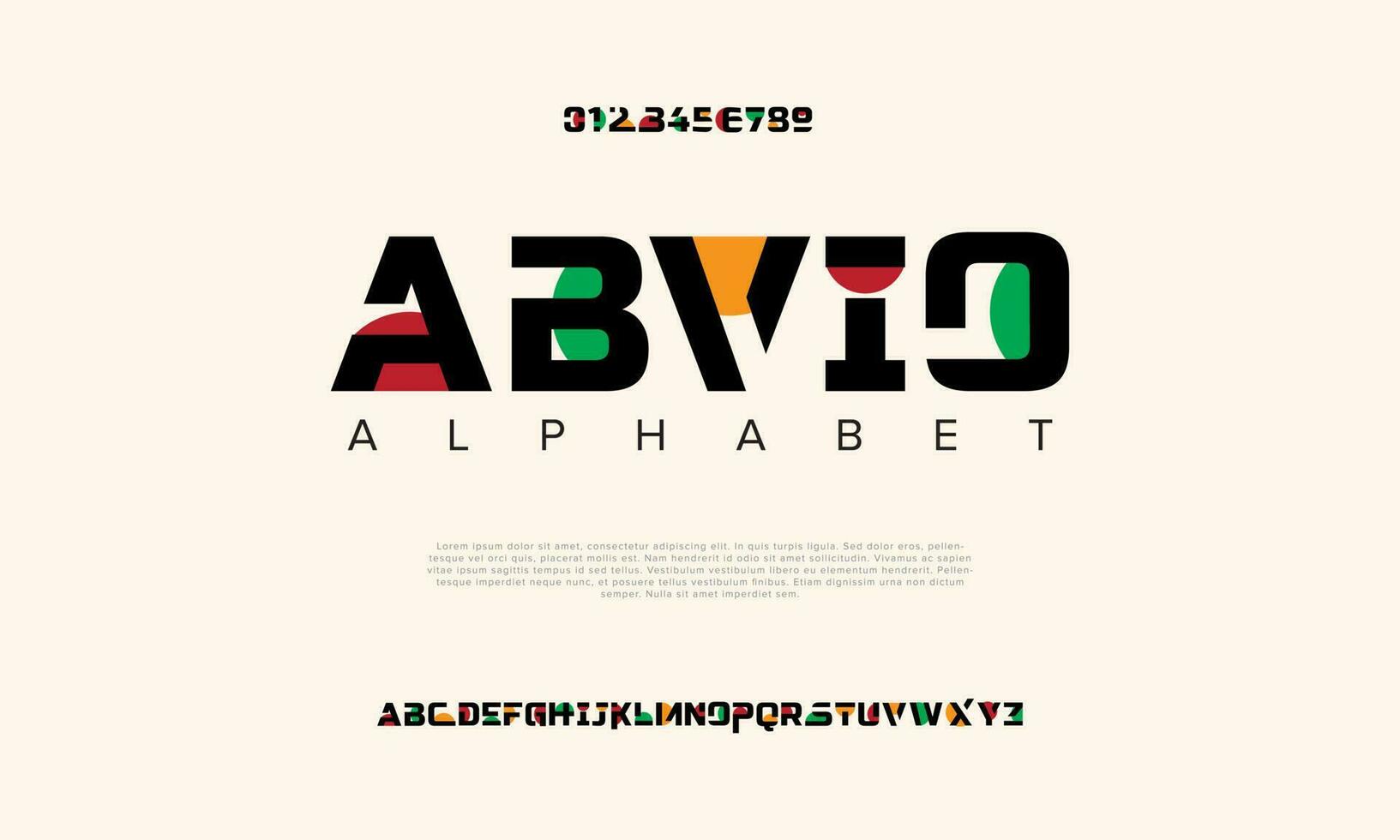 abvi abstract digitaal technologie logo doopvont alfabet. minimaal modern stedelijk fonts voor logo, merk enz. typografie lettertype hoofdletters kleine letters en nummer. vector illustratie