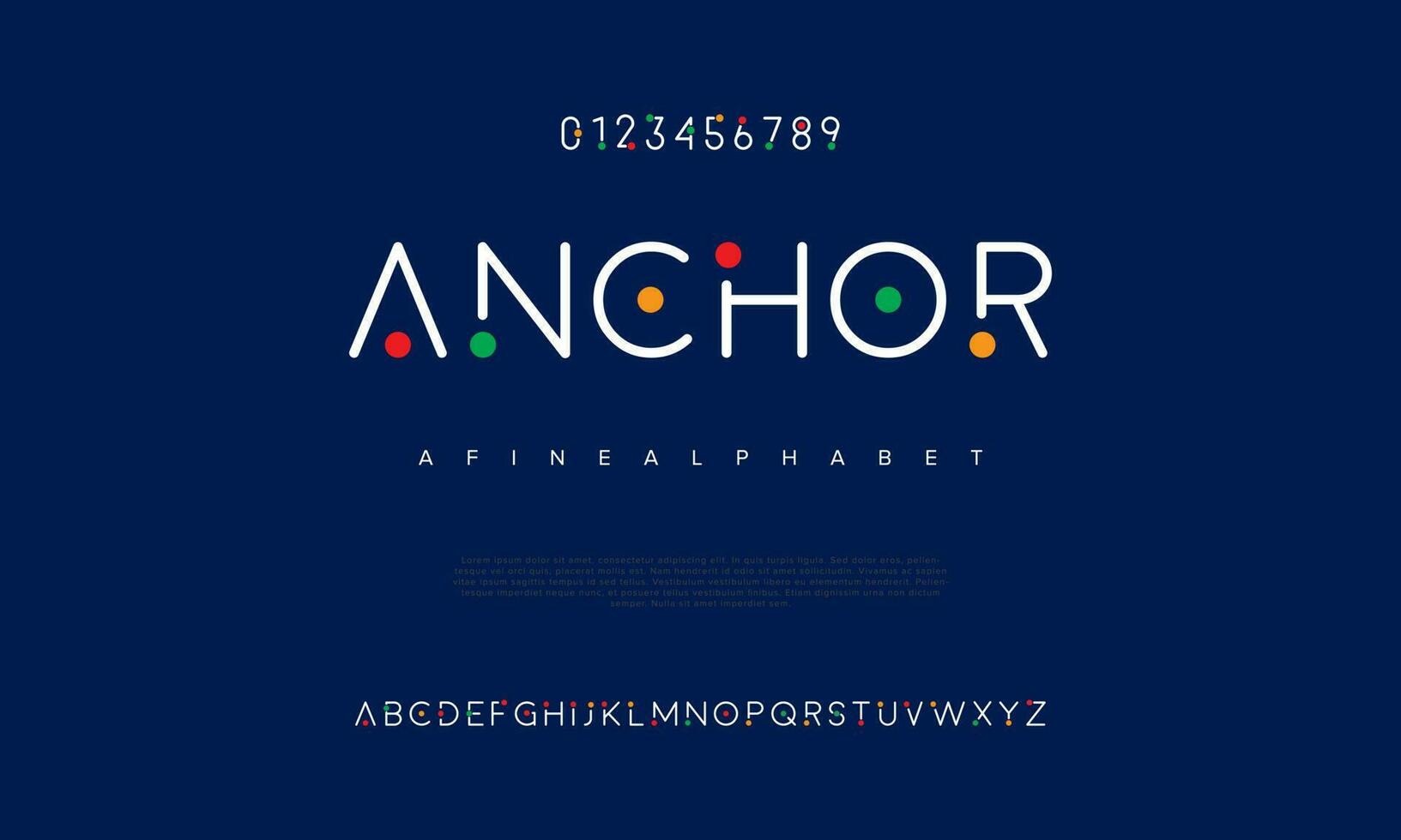 anker abstract digitaal technologie logo doopvont alfabet. minimaal modern stedelijk fonts voor logo, merk enz. typografie lettertype hoofdletters kleine letters en nummer. vector illustratie