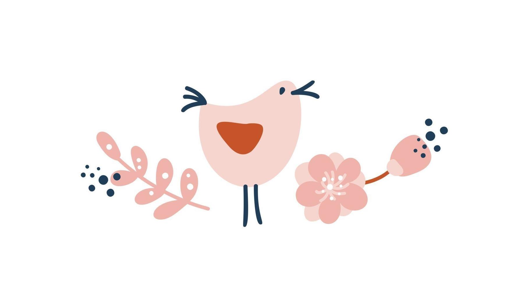 zomer vector wilde bloemen illustratie boeket met vogel divider