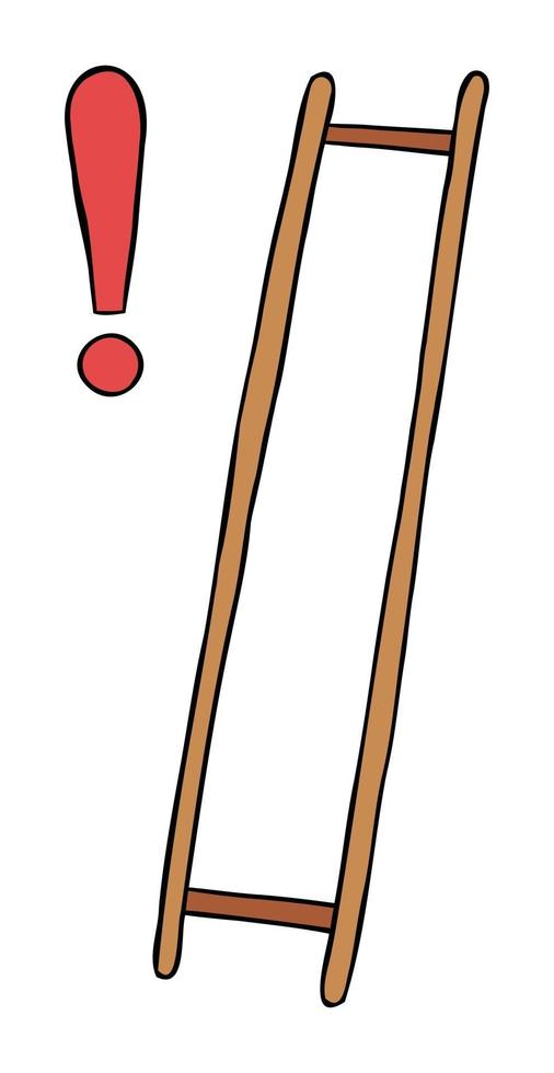 cartoon vectorillustratie van houten ladder met ontbrekende stappen en uitroepteken vector