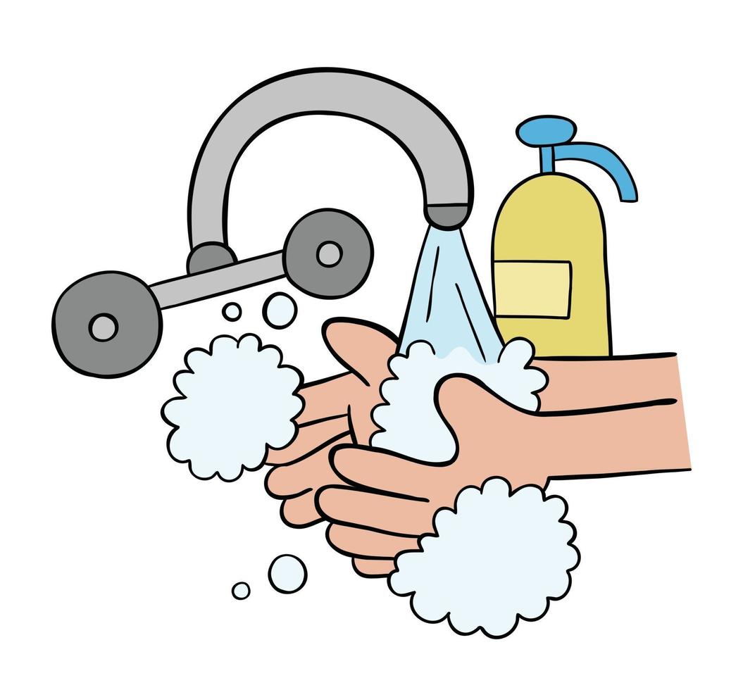 cartoon vectorillustratie van het wassen van handen met zeep vector