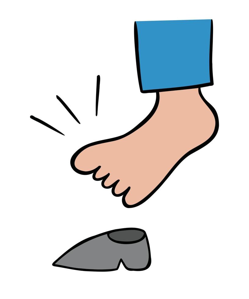 cartoon vectorillustratie van man grote voet en kleine schoenen vector