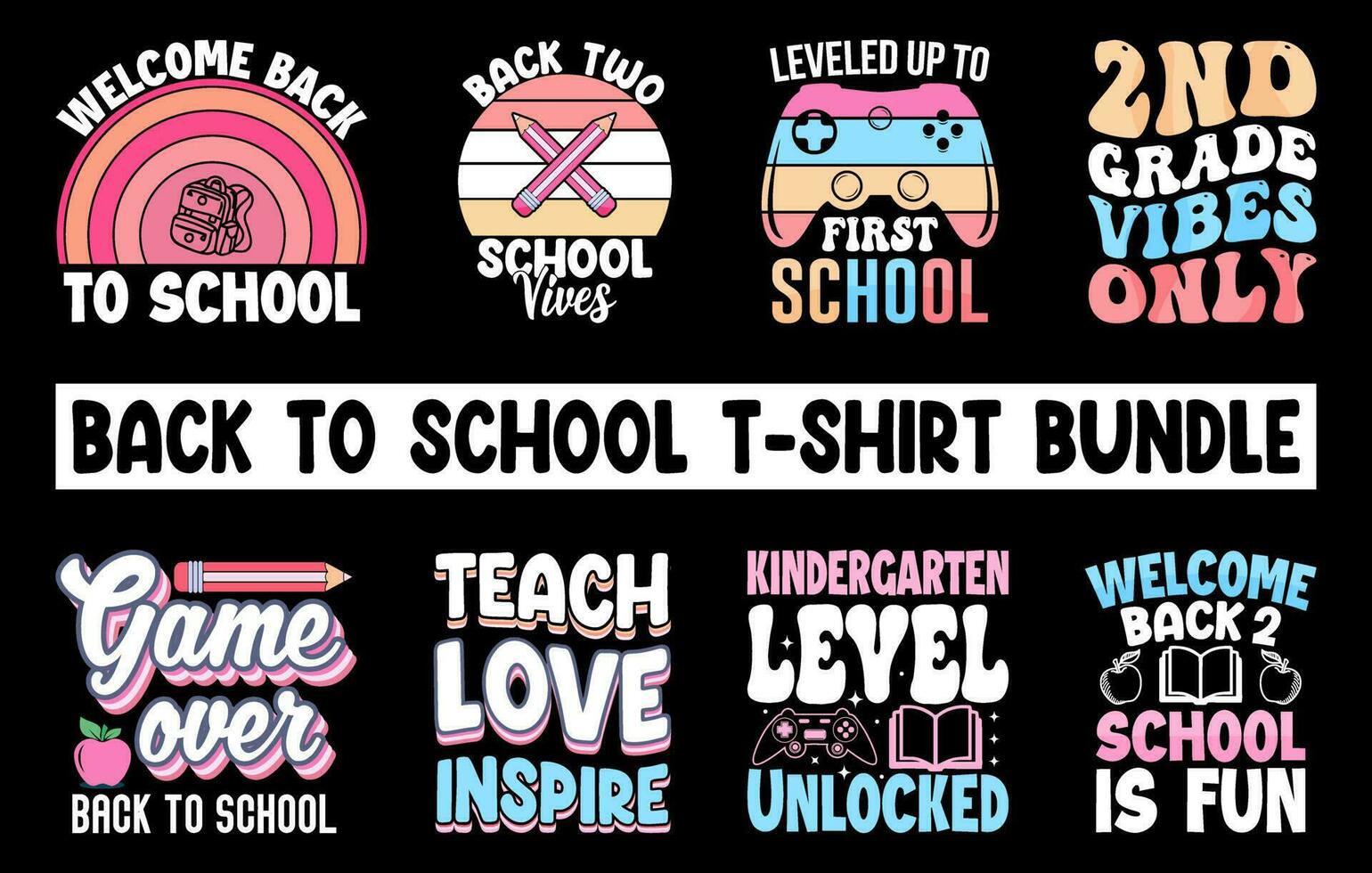 terug naar school- t-shirt bundel vector, Hallo kleuterschool t-shirt set, Welkom terug naar school, Hallo kindergaten vector