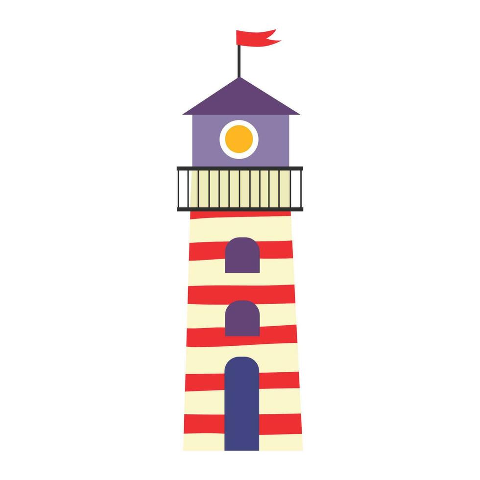 vuurtoren, vector illustratie in schattig vlak ontwerp.