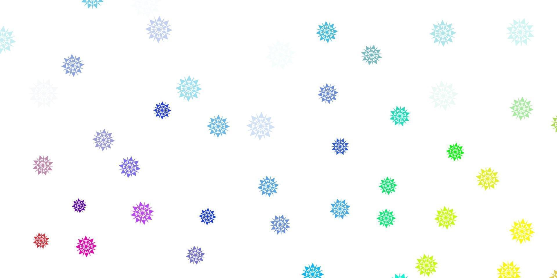 licht veelkleurige vector mooie sneeuwvlokken achtergrond met bloemen.
