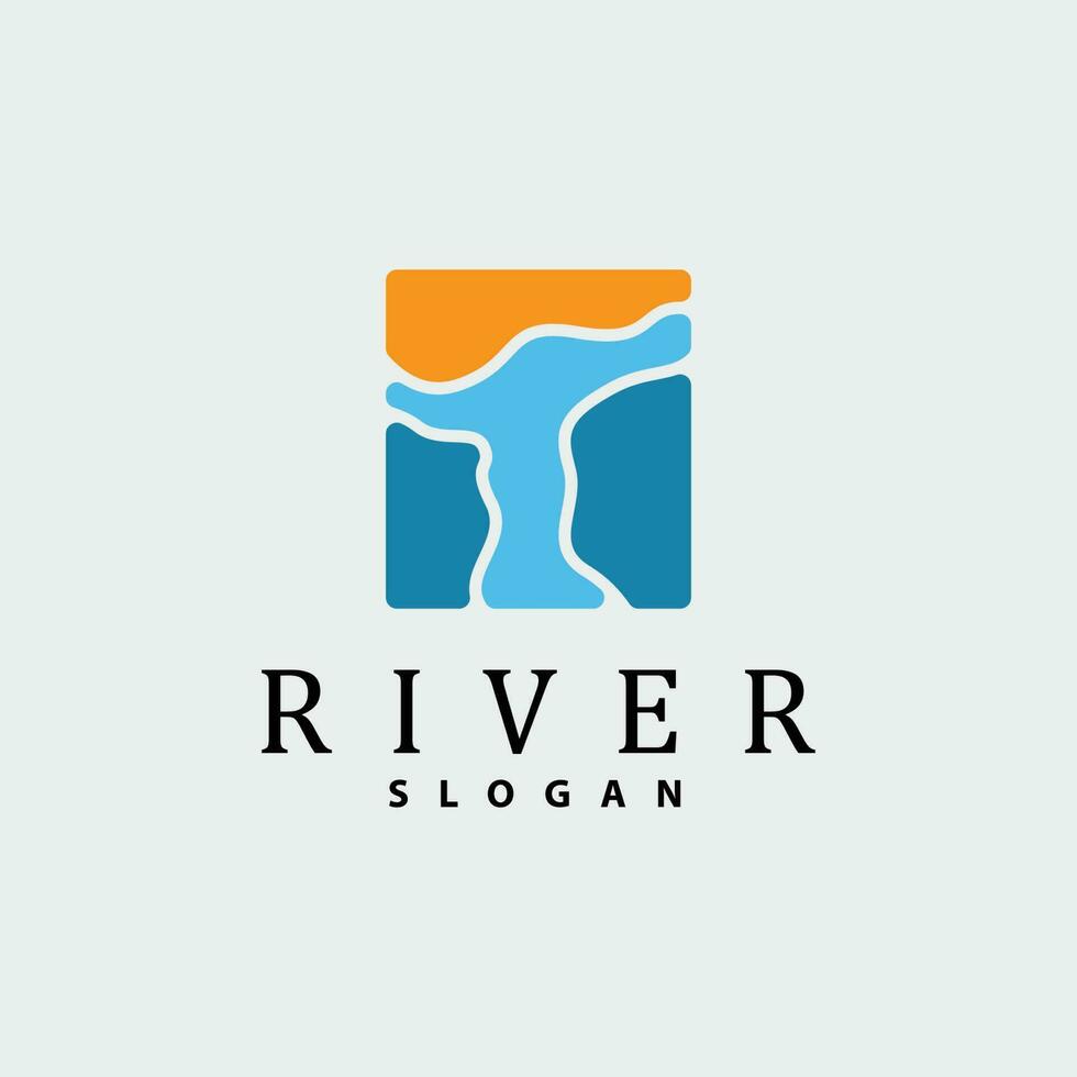 rivier- logo ontwerp, rivier- kreek vector, rivieroever illustratie met een combinatie van bergen en natuur, Product merk vector