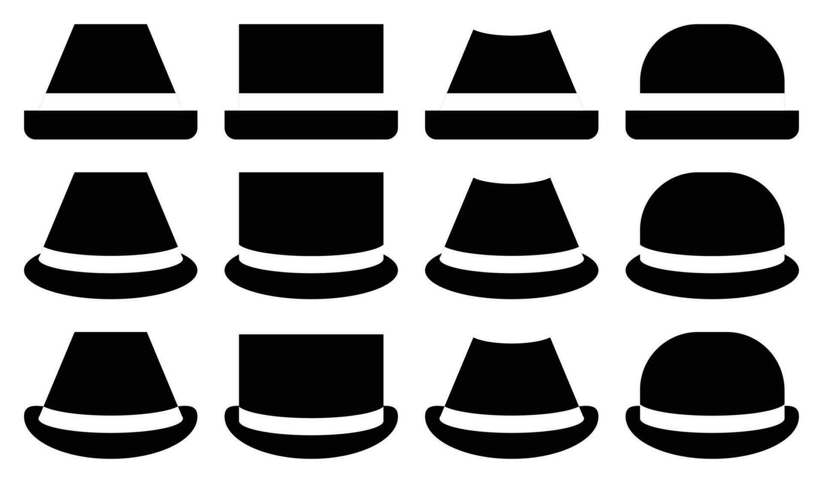 zwart silhouet vlak ontwerp hoed reeks icoon, vector illustratie voor mode, bedrijf, app, web. klassiek het formulier
