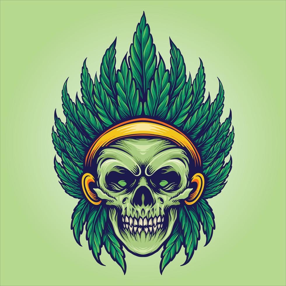 schedel Indiase cannabis blad mascotte illustraties vector