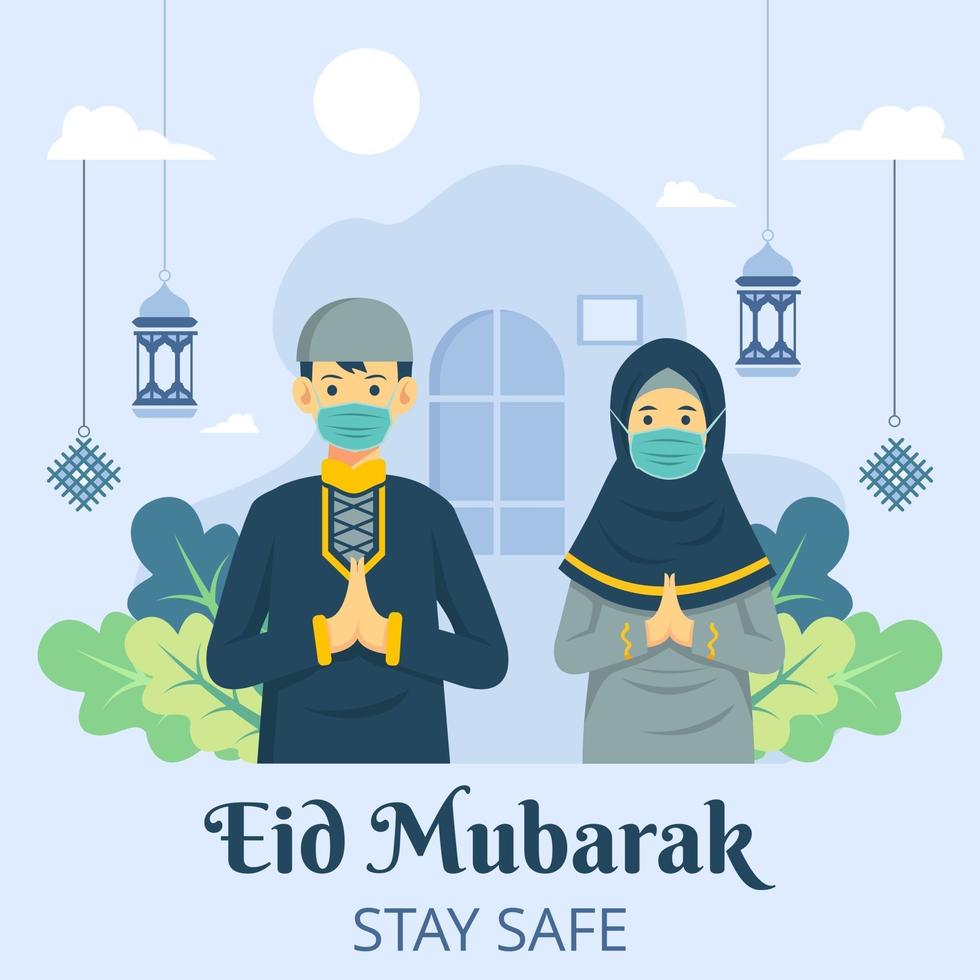 eid mubarak-groet met masker voorkomt coronavirus vector