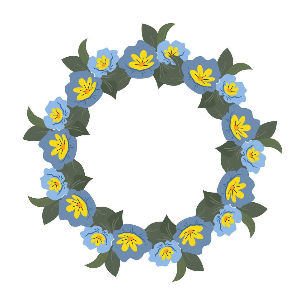 krans kader bloemen in geel en blauw. vector illustratie van een isolatie. oekraïens nationaal kleuren