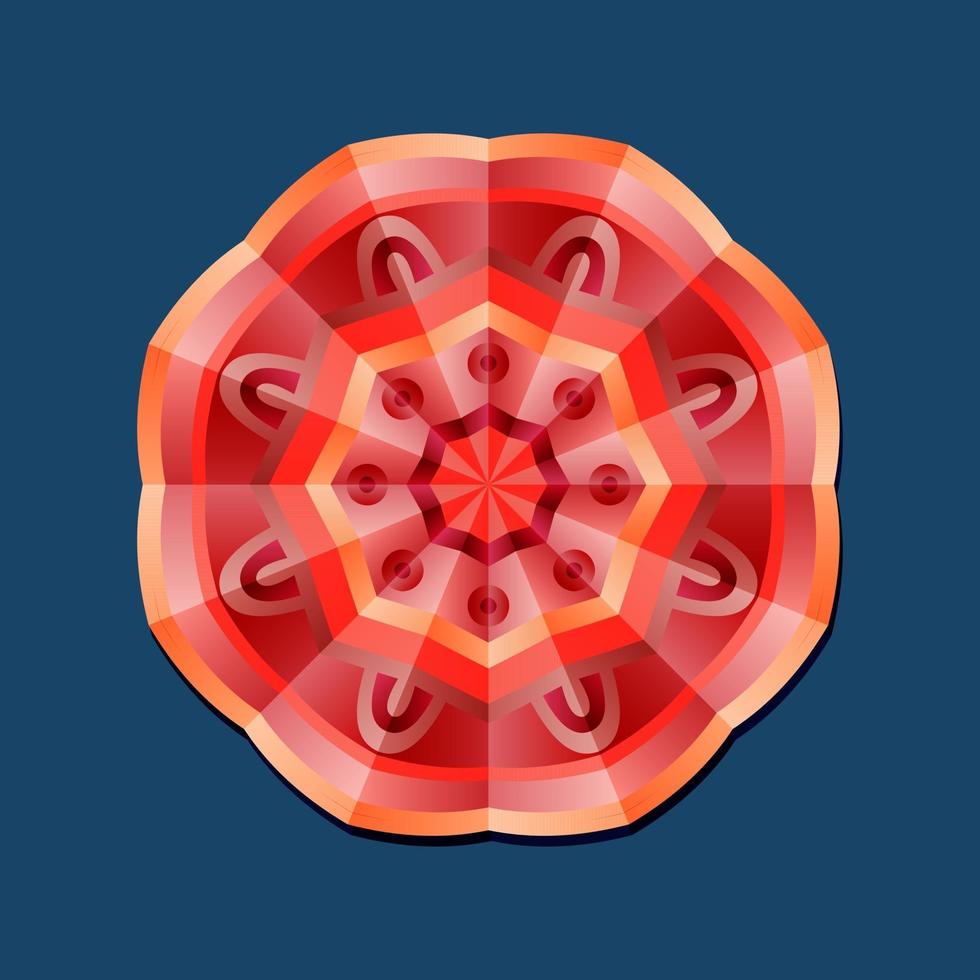 dit is een rode geometrische veelhoekige mandala met een oosters bloemenpatroon vector