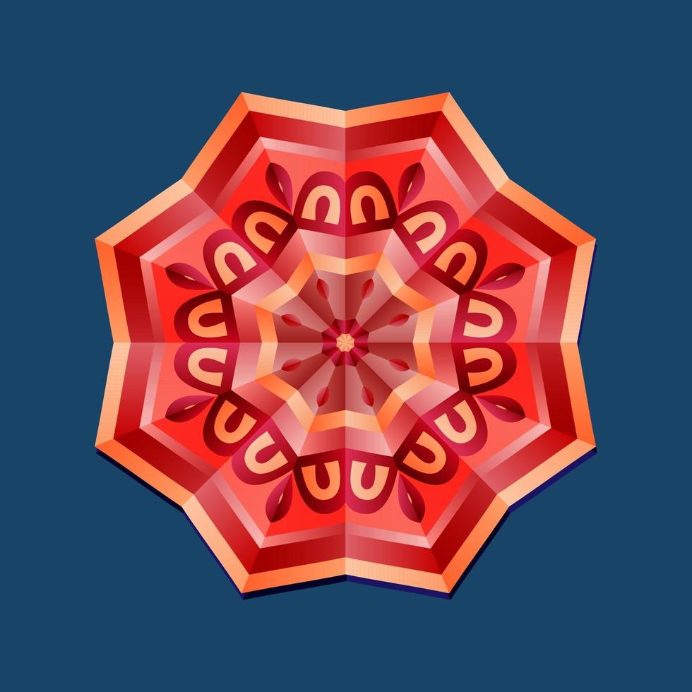 dit is een rode geometrische veelhoekige mandala met een oosters bloemenpatroon vector