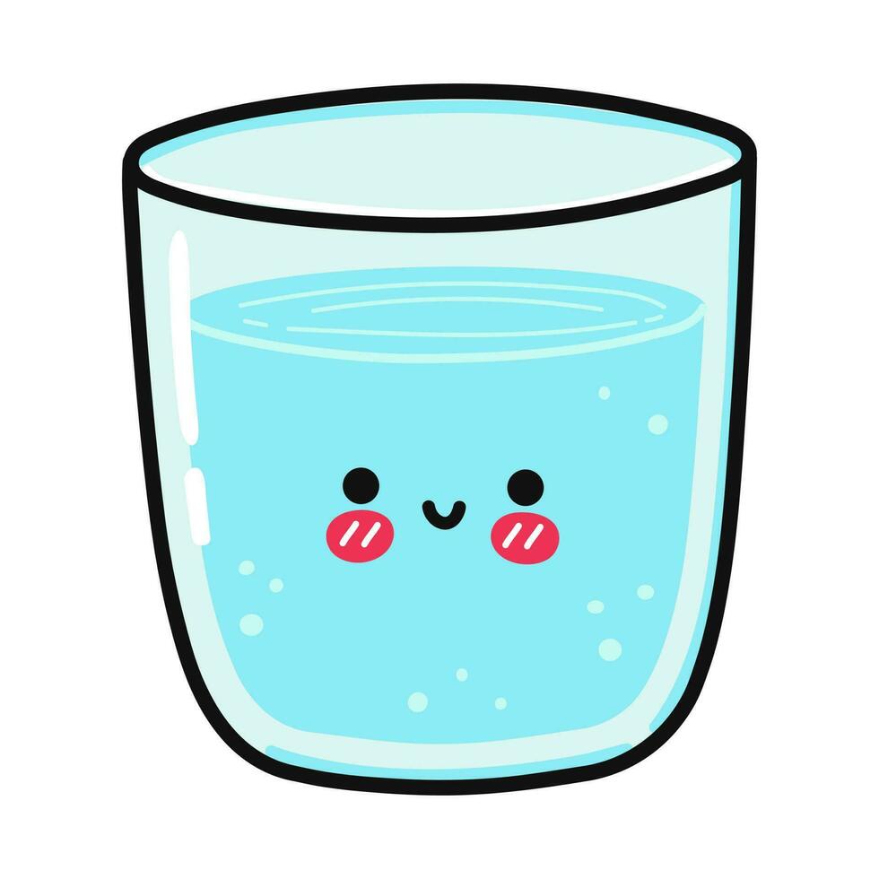 schattig grappig glas van water. vector hand- getrokken tekenfilm kawaii karakter illustratie icoon. geïsoleerd Aan wit achtergrond. glas van water karakter concept