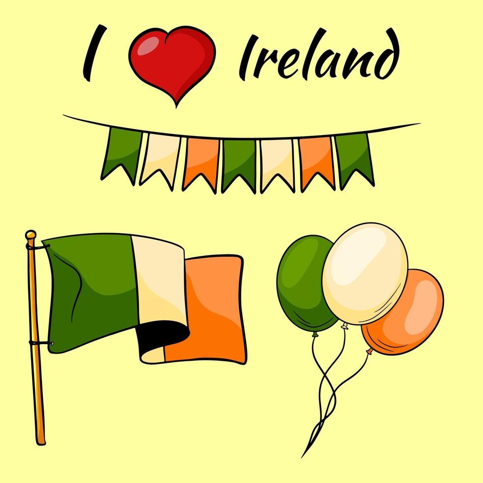 ierland is gestrand vlag vlaggen ballonnen cartoon stijl vector