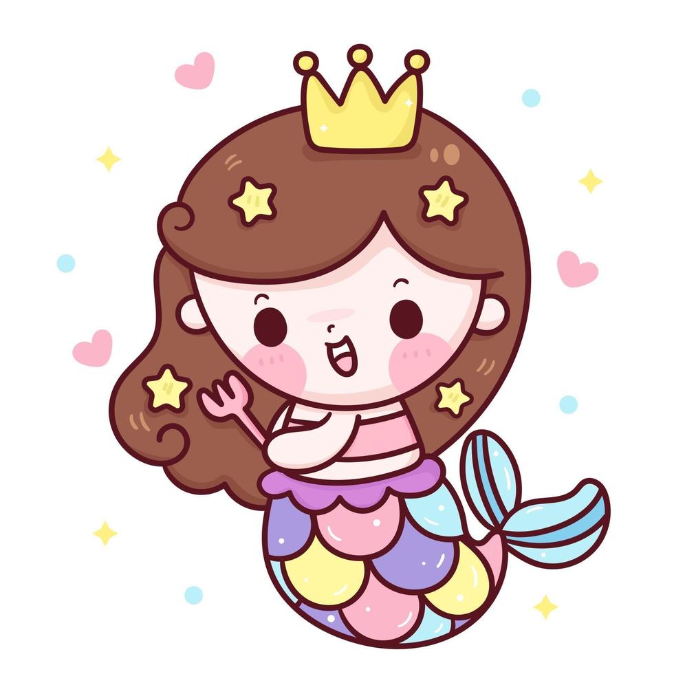 zeemeermin prinses cartoon borstel haar met behulp van vork kawaii illustratie vector