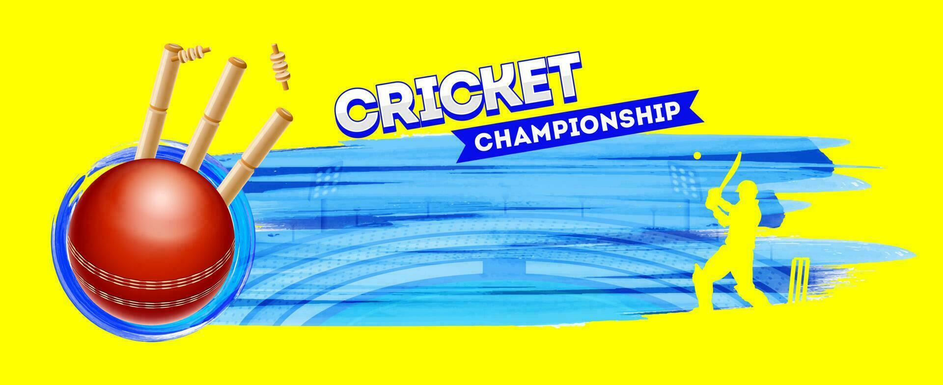 banier of poster ontwerp met illustratie van bal raken krekel wicket Aan stadion visie achtergrond voor krekel kampioenschap. vector
