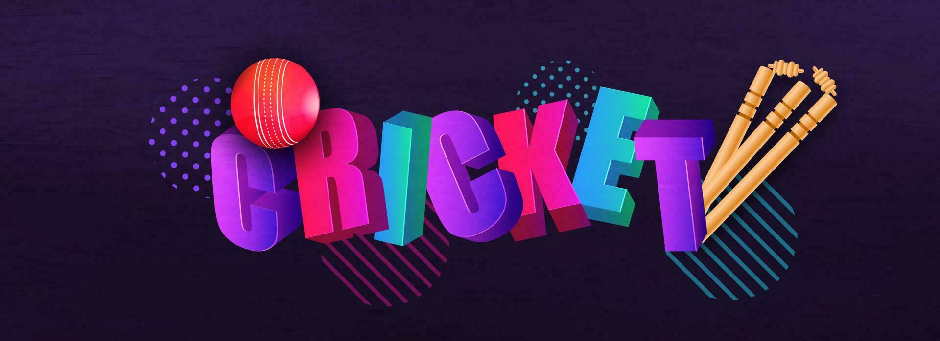 3d tekst met abstract Purper achtergrond voor krekel bij elkaar passen hoofd poster of banier ontwerp met wicket en bal apparatuur. vector