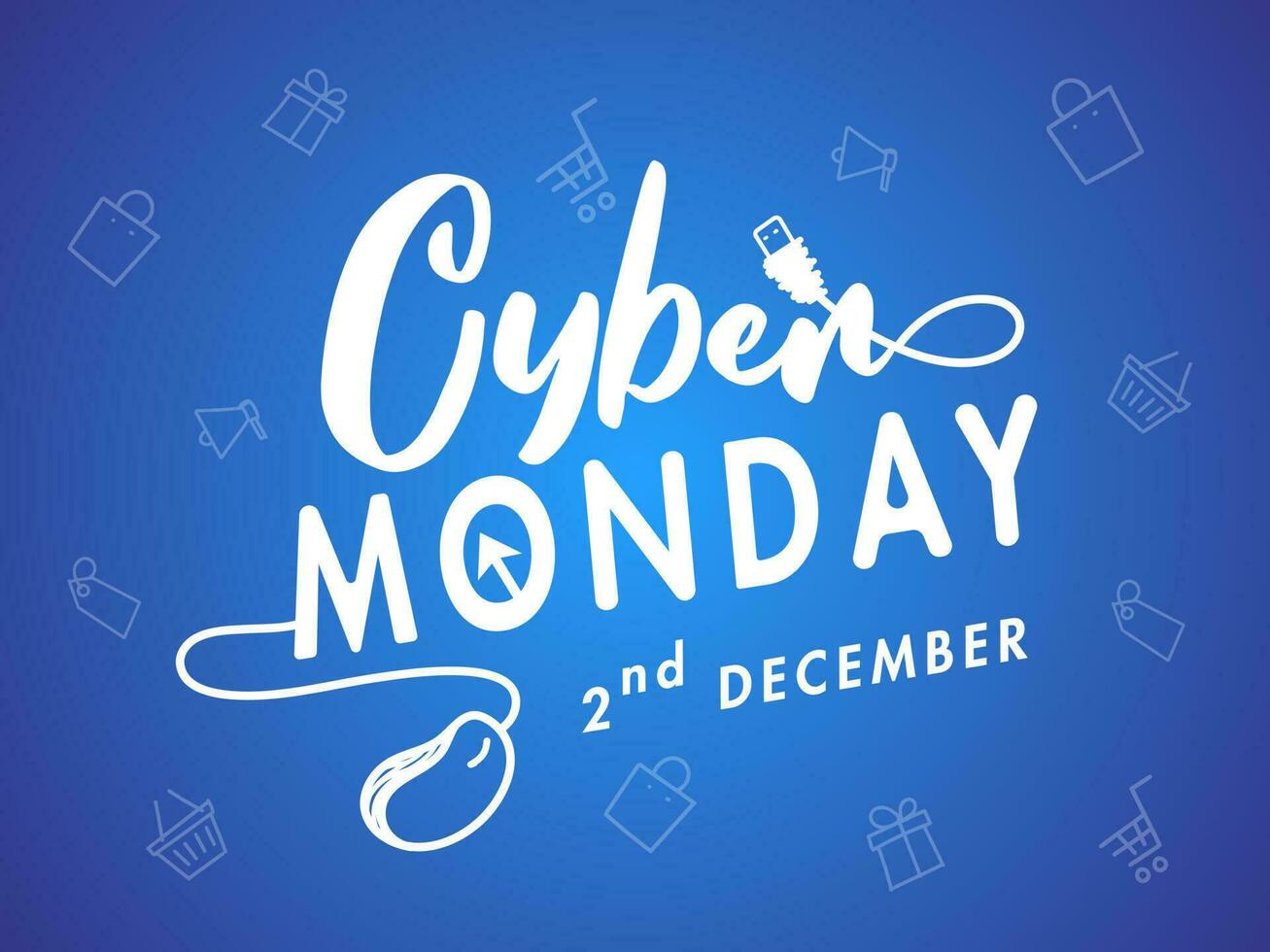 cyber maandag tekst met bedrade muis Aan blauw boodschappen doen patroon achtergrond voor 2e december uitverkoop. vector