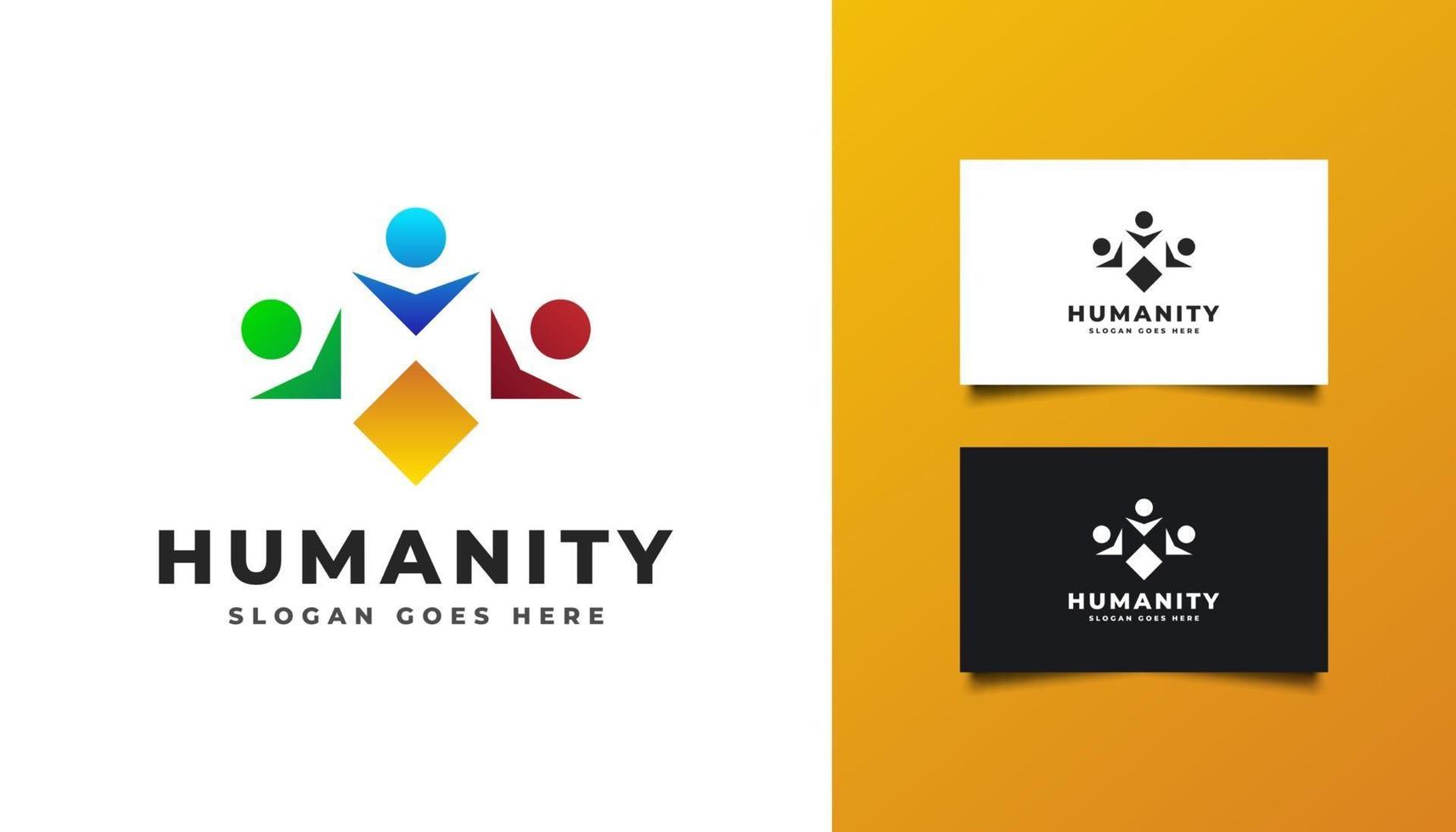 humanity logo met illustraties van mensen in verschillende kleuren vector