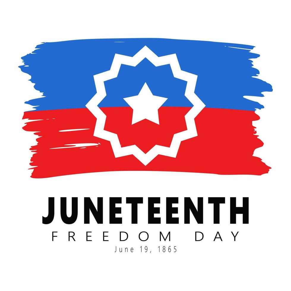 juneteenth vrijheid dag groet kaart. getextureerde rood en blauw vlag van juni. nationaal Afrikaanse Amerikaans onafhankelijkheid dag, emancipatie dag. juni 19, 1865. vector illustratie Aan wit achtergrond