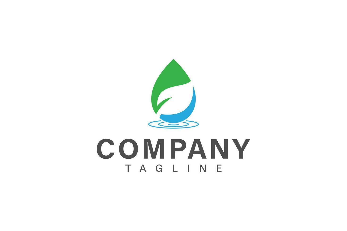 groen water laten vallen logo, blauw water laten vallen en groen blad vector ontwerp