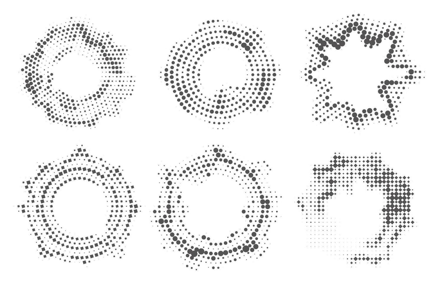 stippel cirkel patroon. abstract halftone ronde. vector kader met willekeurig helling gradatie. grunge ringen ontwerp Aan wit achtergrond.
