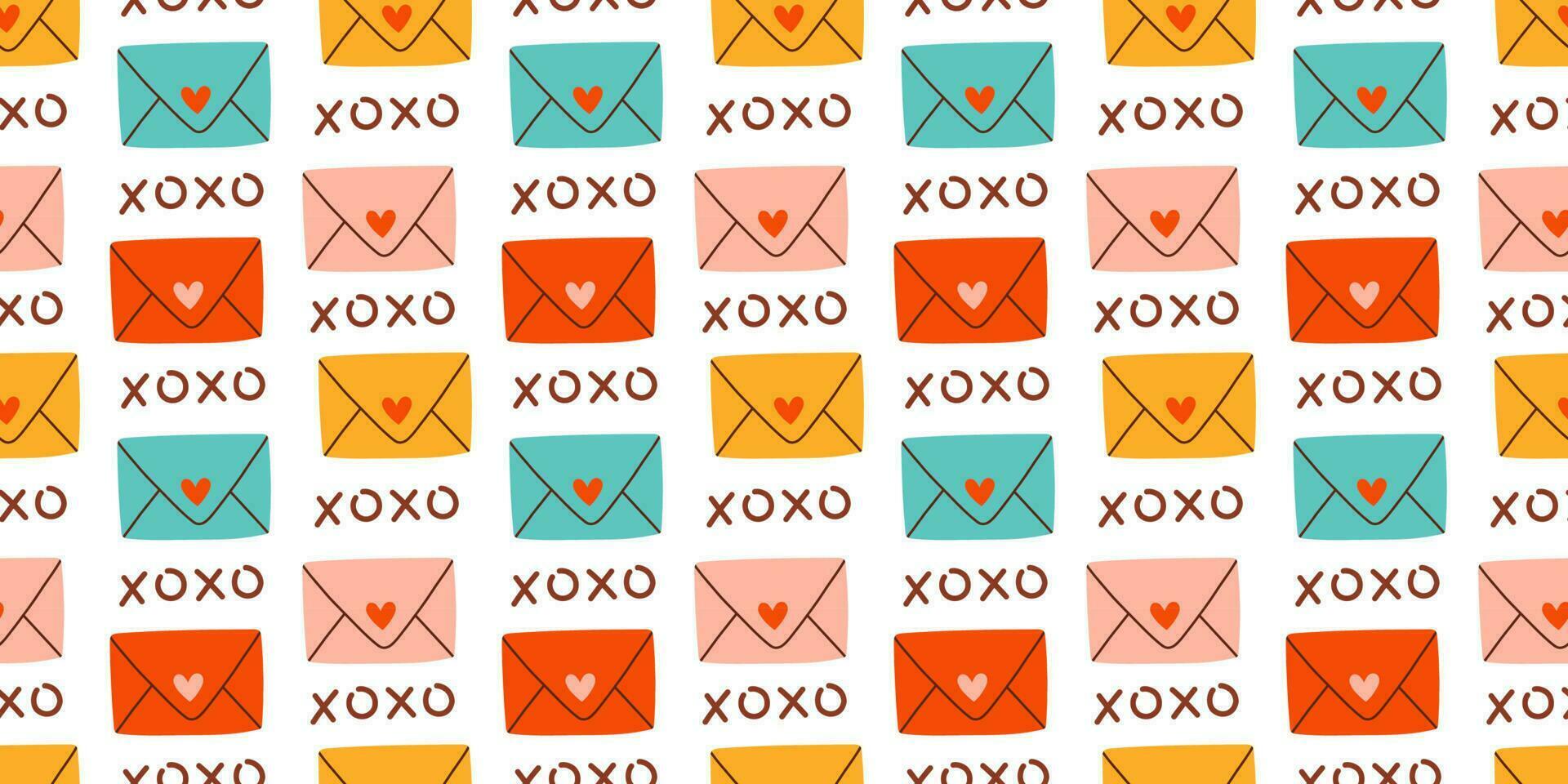 schattig valentijnsdag dag naadloos patroon. liefde enveloppen, xoxo. vector illustraties voor valentijnsdag dag, stickers, groet kaarten, enz.