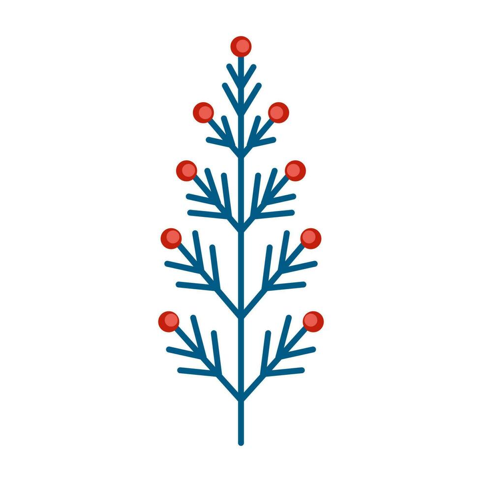 gemakkelijk minimalistisch blauw groen Afdeling met rood bessen. bloemen verzameling van elegant planten voor seizoensgebonden decoratie . gestileerde pictogrammen van plantkunde. voorraad vector illustratie