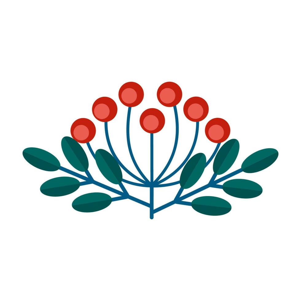 gemakkelijk minimalistisch groen Afdeling van een lijsterbes met bladeren en rood bessen. bloemen verzameling van kleurrijk elegant planten voor seizoensgebonden decoratie. gestileerde pictogrammen van plantkunde. voorraad vector illustratie